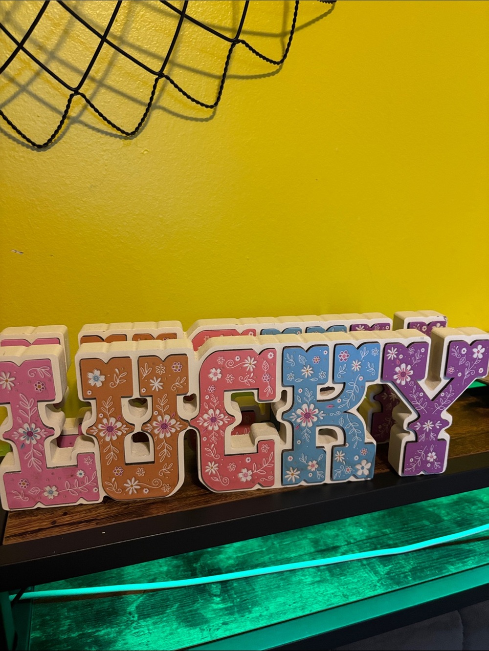 LUCKY Colorful Floral Block Letters Sign